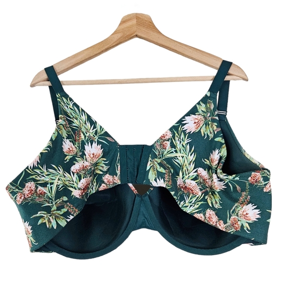 Lane Bryant Cacique Green Floral Lightly Luned Full Coverage Bra 46DD - Picture 4 of 6